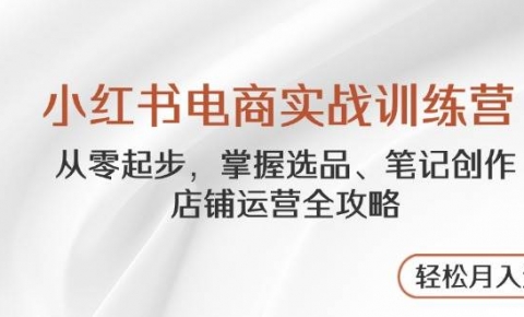 小红书电商实战训练营，从零起步，掌握选品、笔记创作、店铺运营全攻略，轻松月入过万